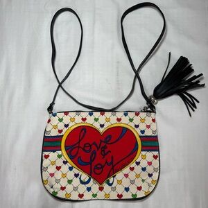 New Brighton Love & Joy Crossbody Multi Colored Canvas Handbag Purse With Tassel